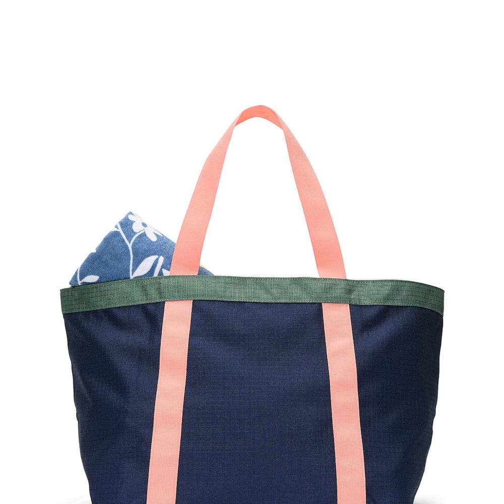 VS blue tote and oversized beach towel set
